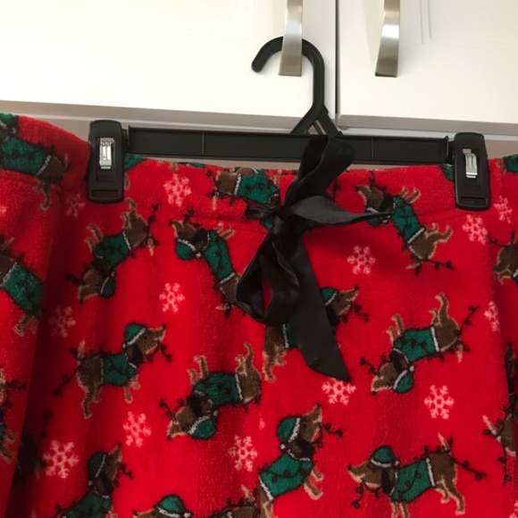 Dacshund Pajama PJ Lounge Pants with Dog Feet Women’s XL Festive Red Fleece - Picture 5 of 7